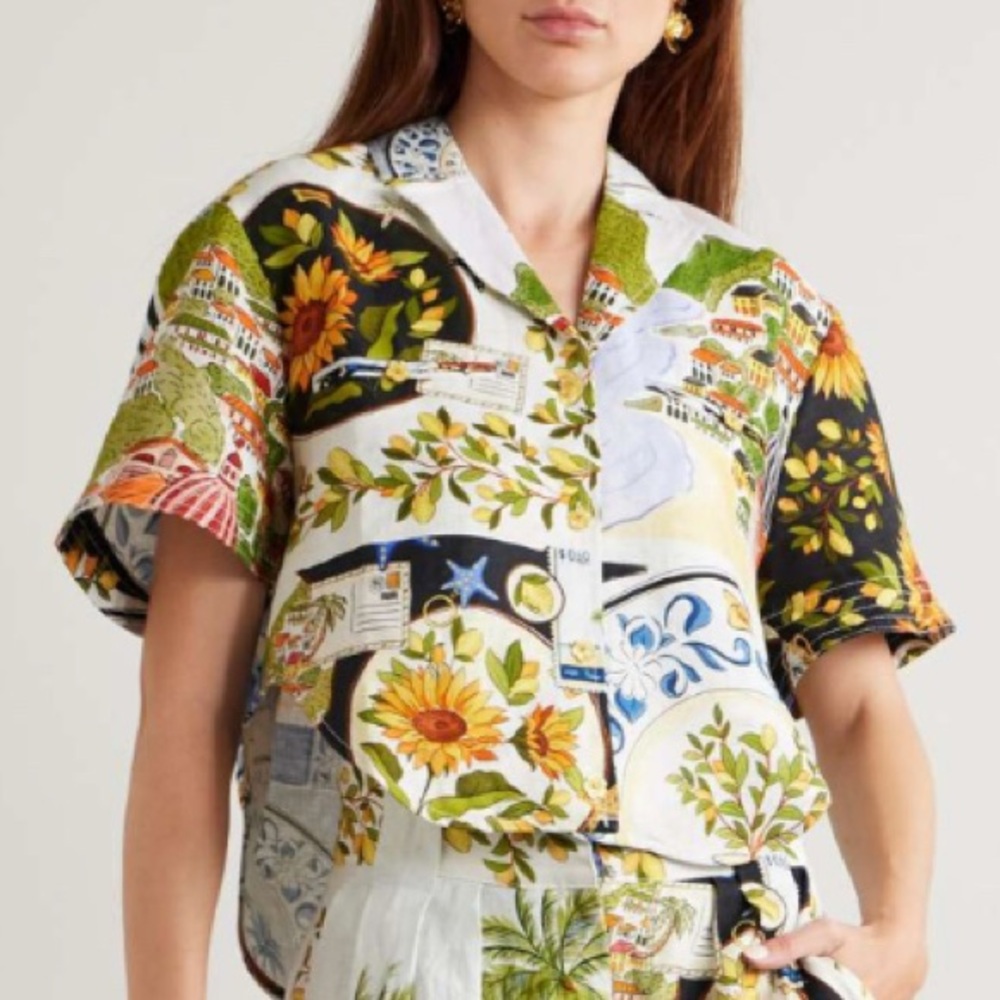 FARM Rio Short-Sleeve Linen Printed Buttondown Shirt Size XXS NWT - Picture 14 of 15